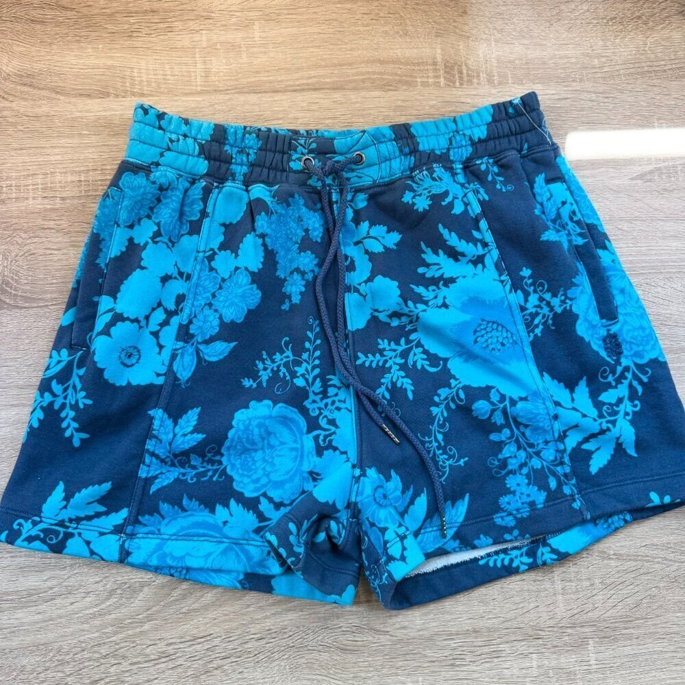 New Free People Movement Sprint To The Finish Printed Sweat Shorts Blue Medium